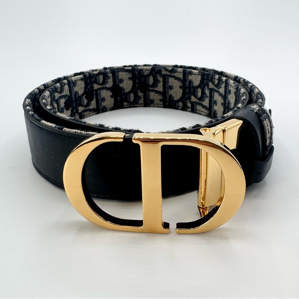 NEW Christian Dior 30 Black Reversible CD Logo Buckle Oblique Jacquard Belt